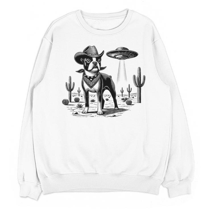 Vintage Boston Terrier UFO Western Wild West Dog Mom Dad Unisex Sweatshirt