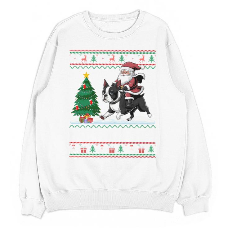 Xmas Tree Lighting Santa Riding Boston Terrier Christmas Unisex Sweatshirt