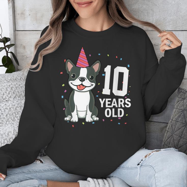 10 Years Old Birthday Boston Terrier Dog Lover 10th Party For Men Women Kids Unisex Sweatshirt, funny design