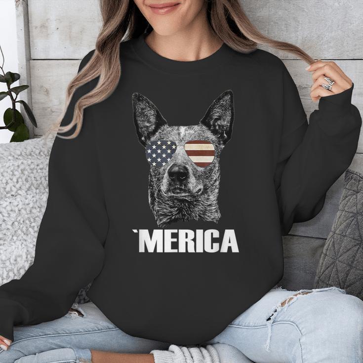 4th July Blue Heeler Dog Merica Patriotic USA Flag Cute Unisex Sweatshirt, funny design