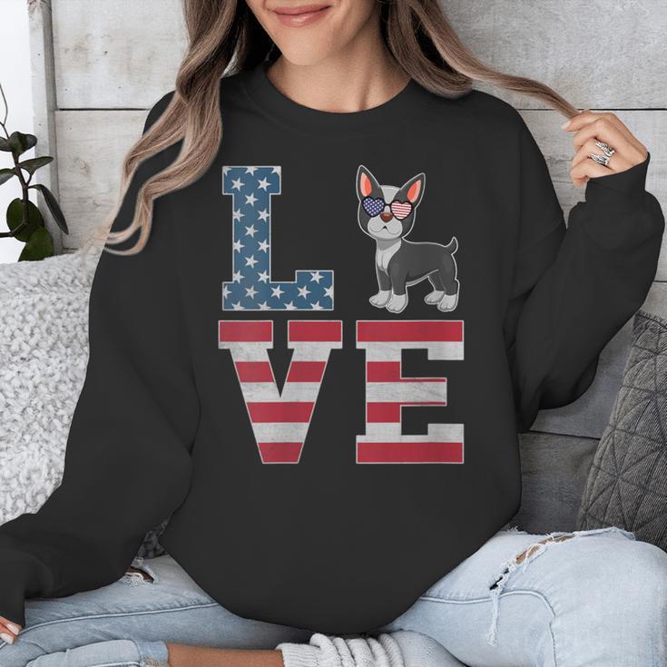 4th Of July Decor Patriotic LOVE Boston Terrier USA Flag Unisex Sweatshirt, Patriotic Boston Terrier Gifts, Boston Terrier 4th Of July Gifts, funny design
