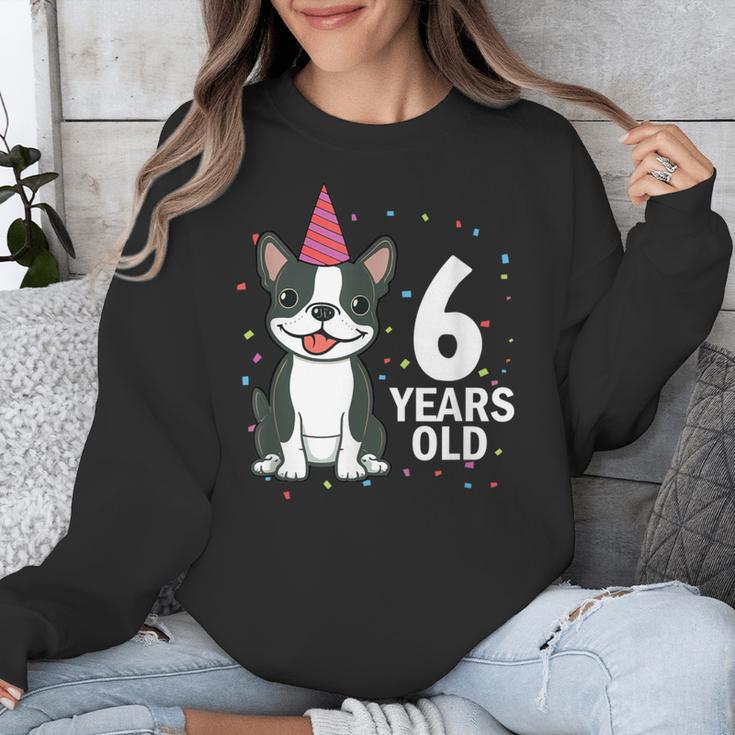 6 Years Old Birthday Boston Terrier Dog Lover 6th Party Kid Unisex Sweatshirt, funny design