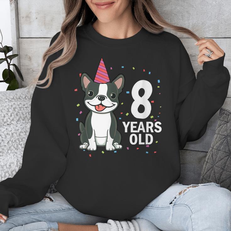 8 Years Old Birthday Boston Terrier Dog Lover 8th Party Kid Unisex Sweatshirt, funny design