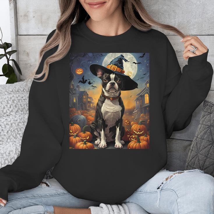 Aesthetic Halloween Boston Terrier Dog Witch Pumpkin For Men Women Kids Unisex Sweatshirt, Boston Terrier Halloween Gifts, funny design