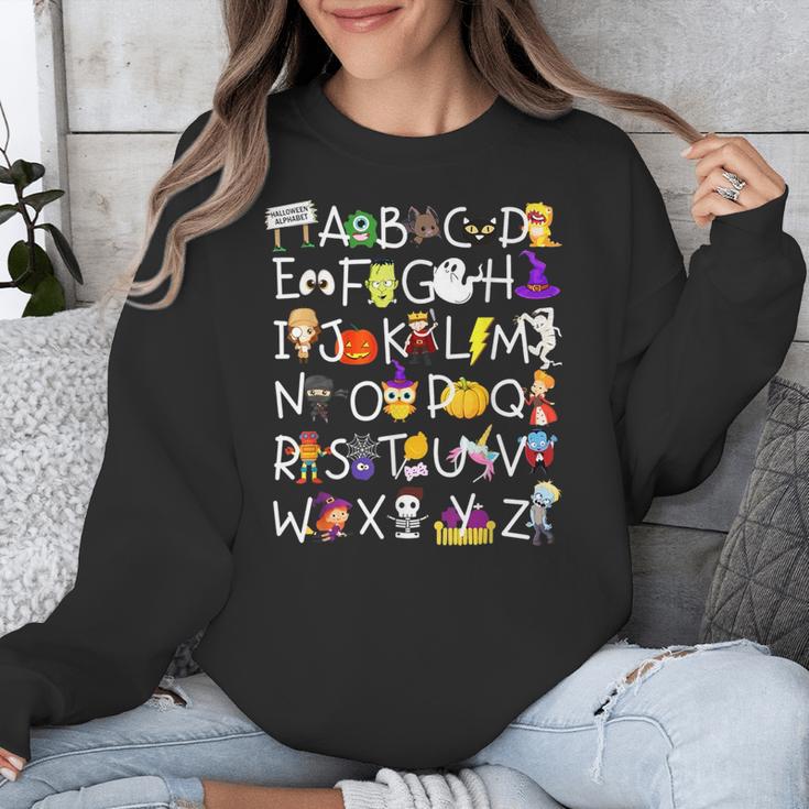 Alphabet ABCs Halloween Characters Kindergarten Teacher Kids Unisex Sweatshirt, funny design