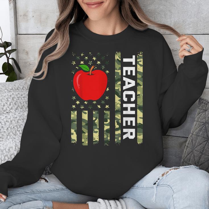 American Flag Camouflage Teacher Patriotic 4th Of July Unisex Sweatshirt, funny design