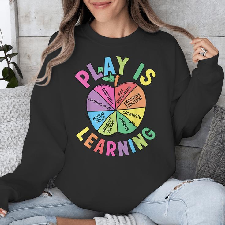 Apple Retro Play Is Learning Kindergarten Teacher Daycare Unisex Sweatshirt, funny design