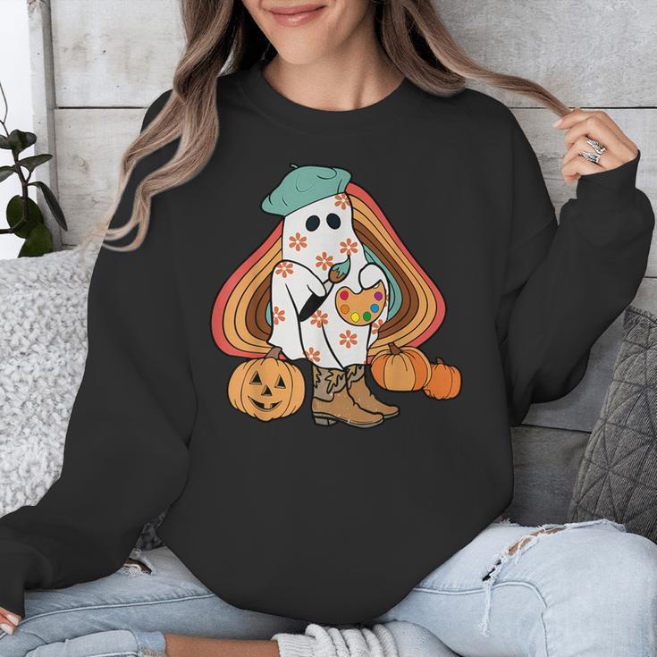 Art Teacher Painting Brushes Retro Pumpkin Ghost Artist Unisex Sweatshirt, funny design Art Teacher Painting Brushes Retro Pumpkin Ghost Artist Unisex Sweatshirt, funny design