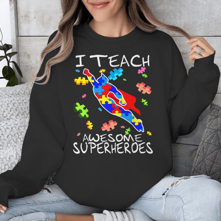 Autism Awareness Teacher I Teach Awesome Superheroes Unisex Sweatshirt, funny design Autism Awareness Teacher I Teach Awesome Superheroes Unisex Sweatshirt, funny design