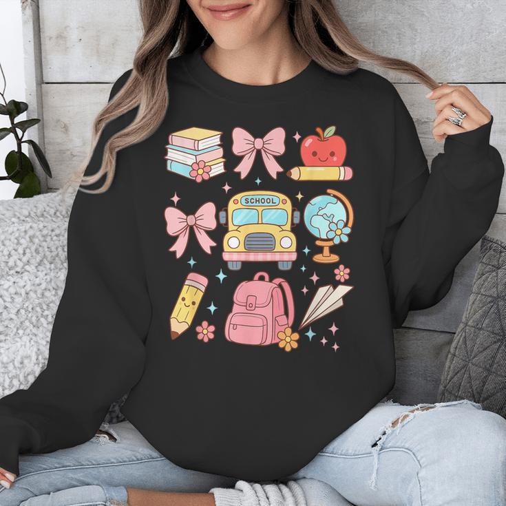 Back To School Coquette Teacher Women Girl Kindergarten PreK Unisex Sweatshirt, funny design Back To School Coquette Teacher Women Girl Kindergarten PreK Unisex Sweatshirt, funny design