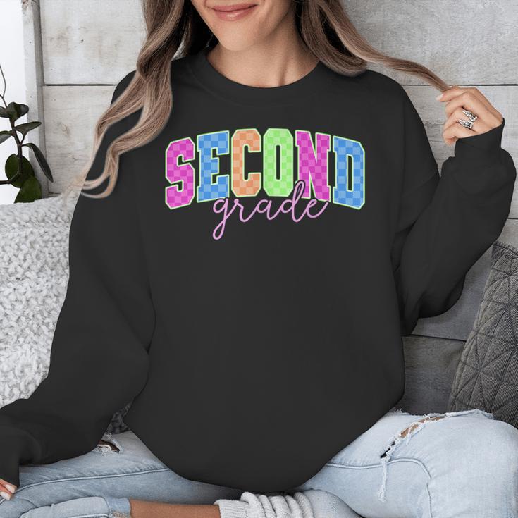 Back To School Neon Checkered Second Grade Colorful Teacher Unisex Sweatshirt, funny design Back To School Neon Checkered Second Grade Colorful Teacher Unisex Sweatshirt, funny design
