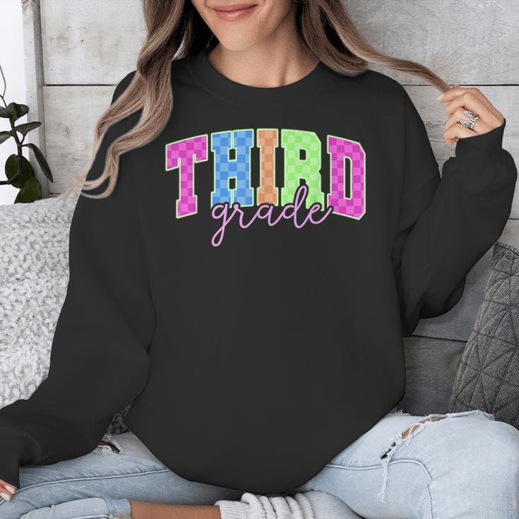 Back To School Neon Checkered Third Grade Colorful Teacher Unisex Sweatshirt, funny design Back To School Neon Checkered Third Grade Colorful Teacher Unisex Sweatshirt, funny design