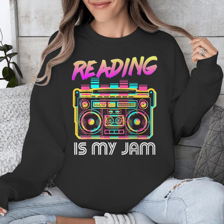 Back To School Retro Reading Is My Jam 80s Teacher Boombox Unisex Sweatshirt, funny design Back To School Retro Reading Is My Jam 80s Teacher Boombox Unisex Sweatshirt, funny design
