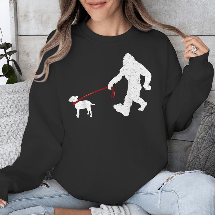 Bigfoot Walking With Bull Terrier Dog Unisex Sweatshirt, funny design