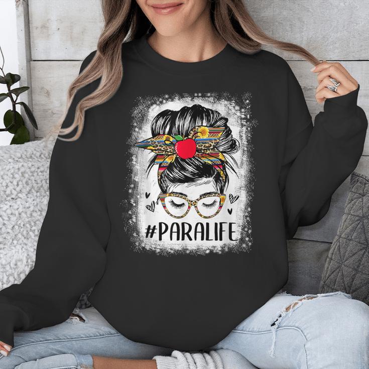 Bleached Teacher Para Life Paraprofessional Cute Messy Bun For Men Women Girls Kids Unisex Sweatshirt, funny design
