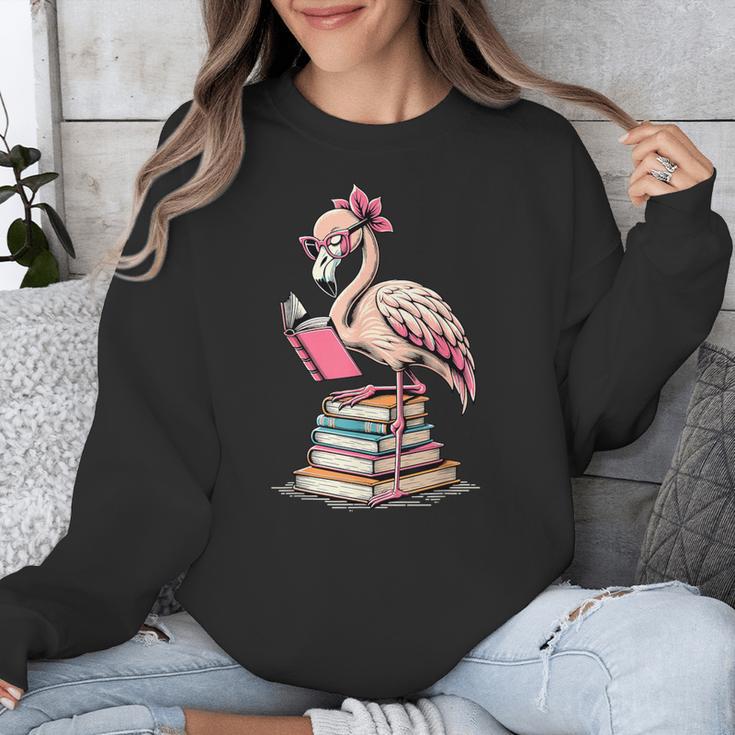 Book Lover Cute Flamingo Reading Teacher Librarian Women Unisex Sweatshirt, funny design