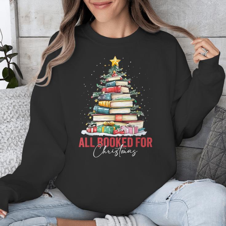 All Booked For Christmas Xmas Tree Teacher Holiday Pajamas Unisex Sweatshirt, funny design