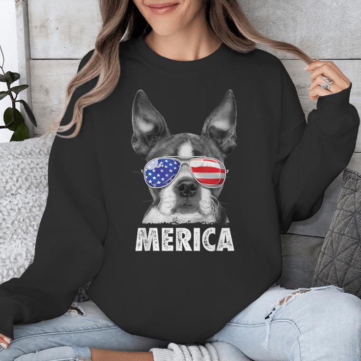 Boston Terrier 4th Of July Merica Men Women USA Flag Vintage Unisex Sweatshirt, Boston Terrier 4th Of July Gifts, funny design