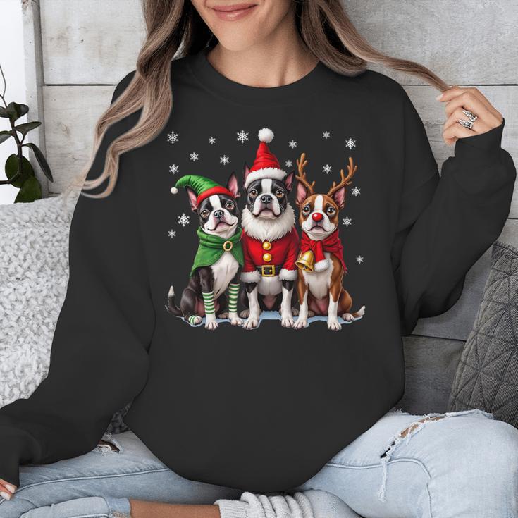 Boston Terrier Christmas Dogs Santa Reindeer Elf Unisex Sweatshirt, Boston Terrier Christmas Gifts, funny design