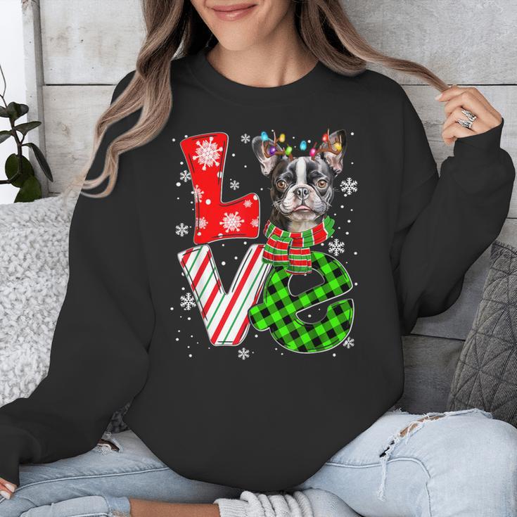 Boston Terrier Christmas Tree Lights Santa Dog Xmas For Men Women Kids Unisex Sweatshirt, Boston Terrier Christmas Gifts, funny design