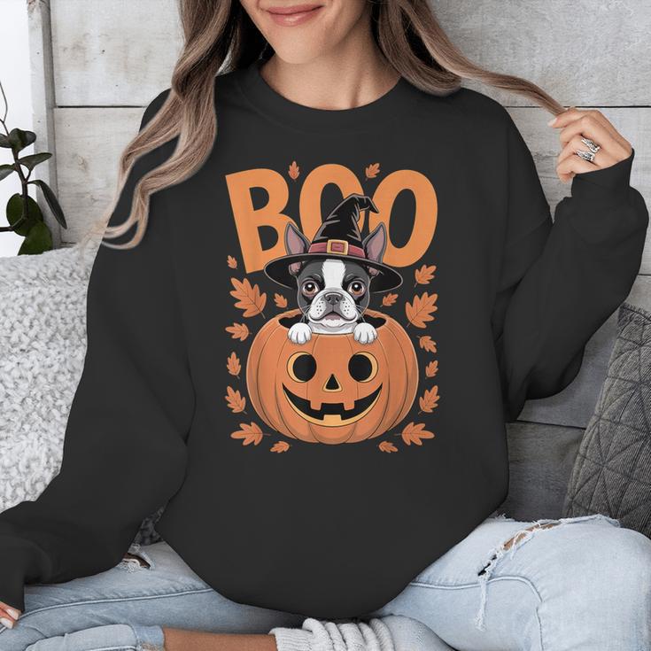 Boston Terrier Costume On Pumpkin Halloween Boston Terrier Unisex Sweatshirt, Boston Terrier Halloween Gifts, funny design