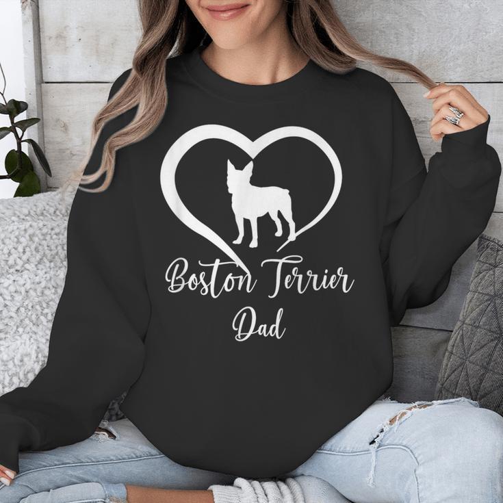 Boston Terrier Dad Cute Boston Terrier Silhouette Heart Unisex Sweatshirt, Boston Terrier Dad Gifts, funny design