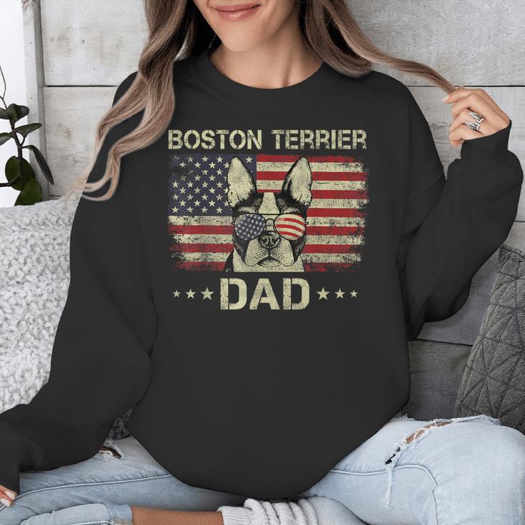 Boston Terrier Dad Dog Lovers American Flag 4th Of July For Women Men Unisex Sweatshirt, Boston Terrier Dad Gifts, American Boston Terrier Gifts, Boston Terrier 4th Of July Gifts, funny design