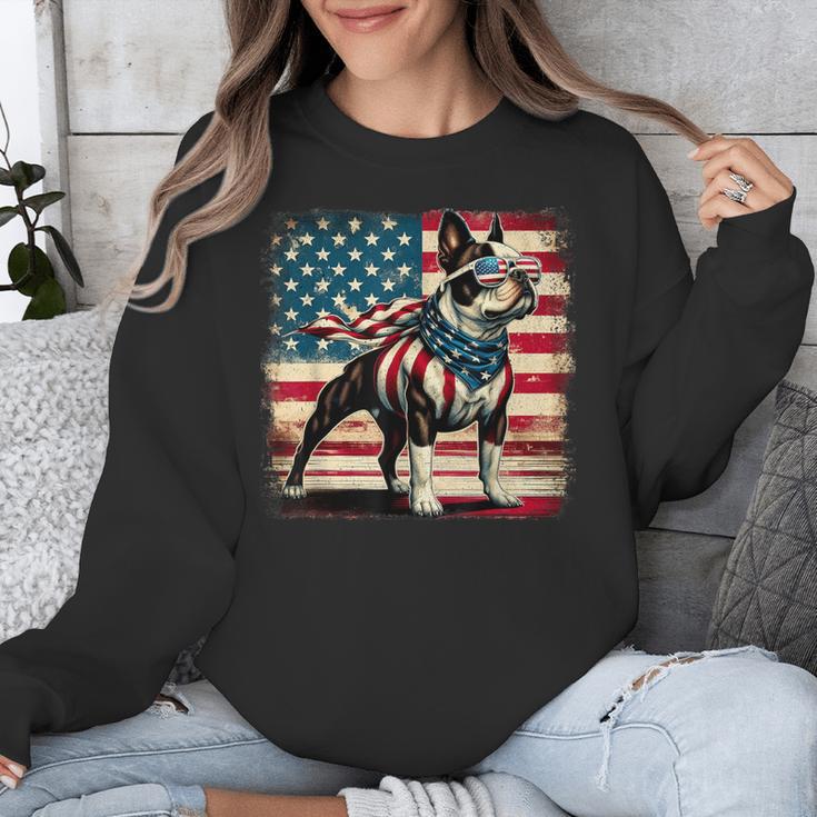 Boston Terrier Dog 4th Of July USA American Flag Patriotic Unisex Sweatshirt, Patriotic Boston Terrier Gifts, American Boston Terrier Gifts, Boston Terrier 4th Of July Gifts, funny design