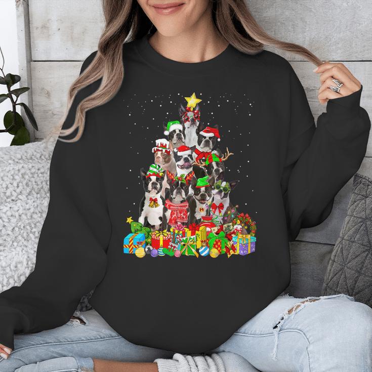 Boston Terrier Dog Christmas Tree Lights Xmas Pajama For Men Women Kids Unisex Sweatshirt, Boston Terrier Christmas Gifts, funny design