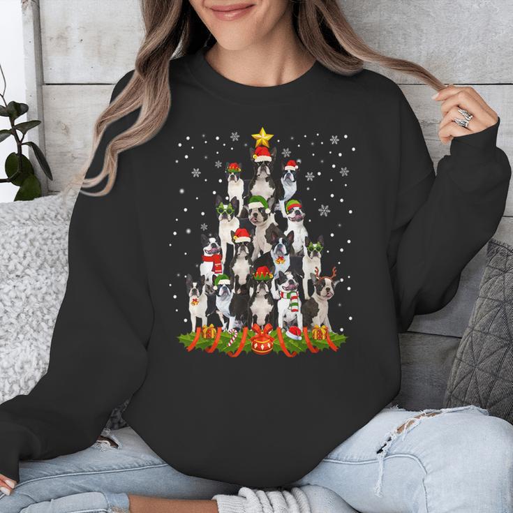 Boston Terrier Dog Christmas Tree Santa Hat Xmas Pajama Men Women Kids Unisex Sweatshirt, Boston Terrier Christmas Gifts, funny design
