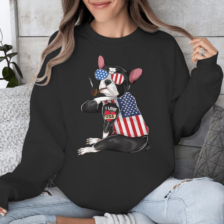 Boston Terrier Dog Merica 4th Of July Usa American Flag Men Unisex Sweatshirt, American Boston Terrier Gifts, Boston Terrier 4th Of July Gifts, funny design