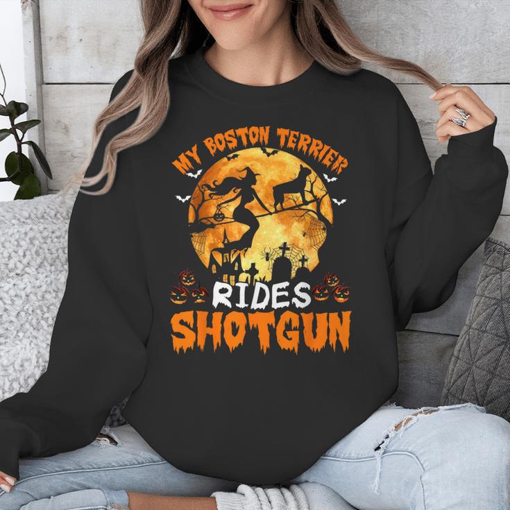My Boston Terrier Dog Rides Shotgun Witch Halloween Men Women Unisex Sweatshirt, Boston Terrier Halloween Gifts, funny design