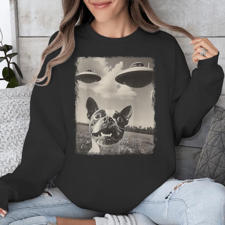 Boston Terrier Dog UFO Alien Extraterrestrial Selfie Unisex Sweatshirt, funny design