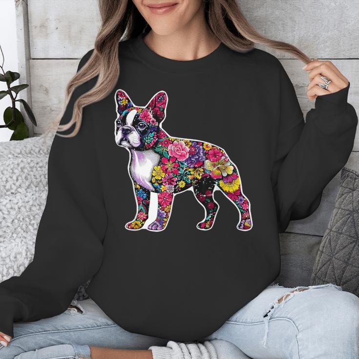 Boston Terrier Floral Dog Lover Vintage Distressed For Men Women Kids Unisex Sweatshirt, funny design