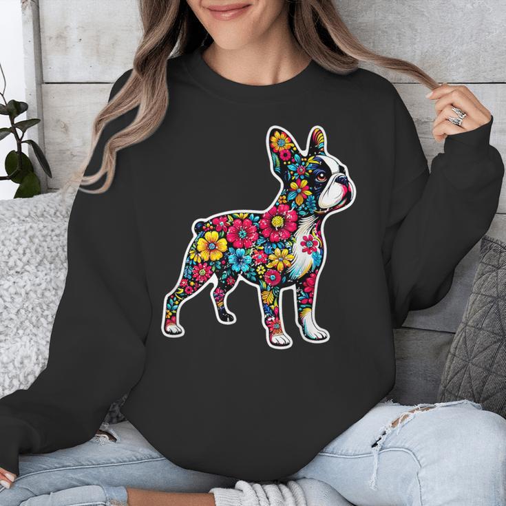 Boston Terrier Floral Vintage Dog Mom Distressed Men Women Kids Unisex Sweatshirt, Mom Gifts, Boston Terrier Mom Gifts, funny design