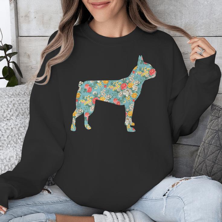 Boston Terrier Flower Silhouette Floral Dog Men Women Girls Kids Unisex Sweatshirt, funny design