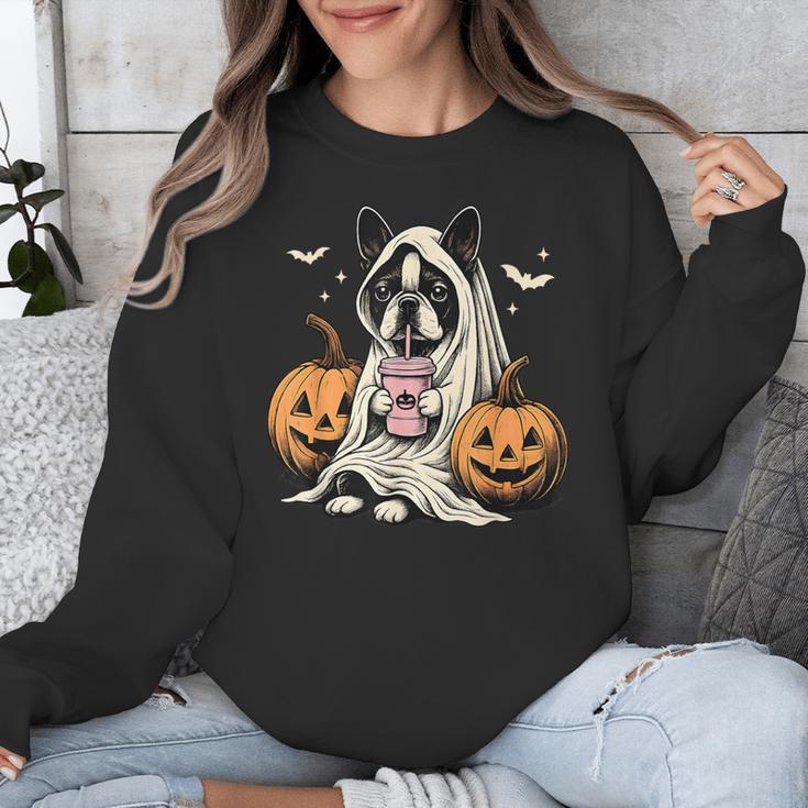 Boston Terrier Ghost Boo Halloween Costume Spooky Season Unisex Sweatshirt, Boston Terrier Ghost Gifts, Boston Terrier Halloween Gifts, funny design
