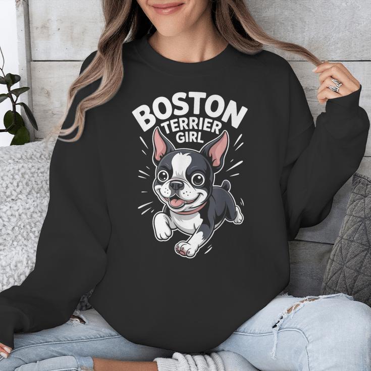 Boston Terrier Girl Cute Cartoon For Dog Owners Pet Terrier Unisex Sweatshirt, funny design
