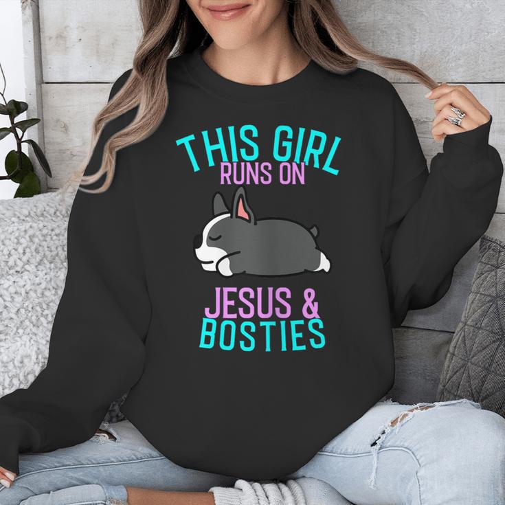 Boston Terrier This Girl Runs On Jesus And Boston Terriers Unisex Sweatshirt, funny design