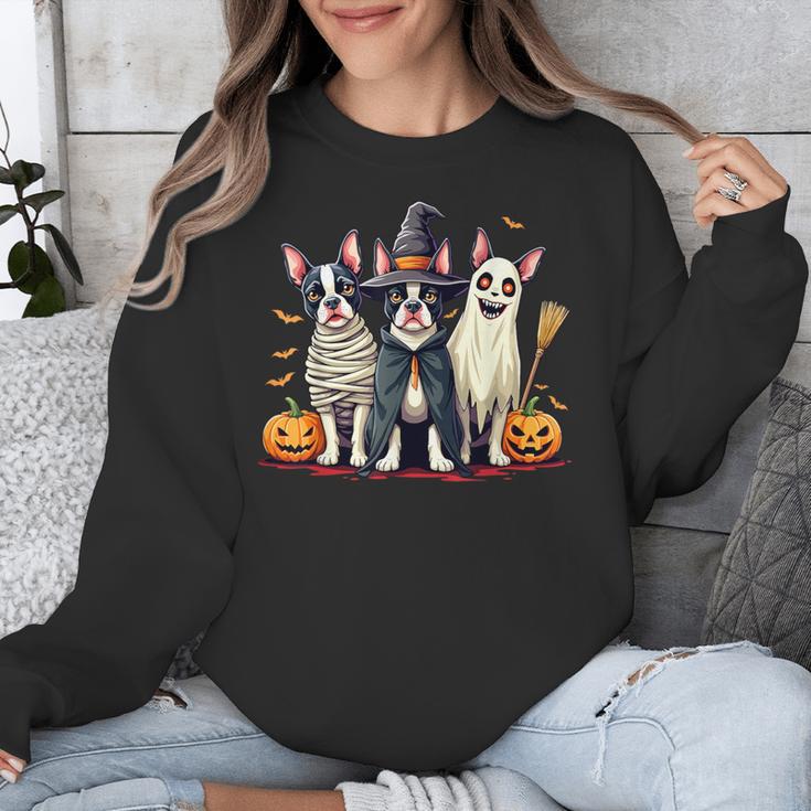 Boston Terrier Halloween Costume Mummy Witch Ghost Dog Lover For Men Women Kids Unisex Sweatshirt, Boston Terrier Ghost Gifts, Boston Terrier Halloween Gifts, funny design