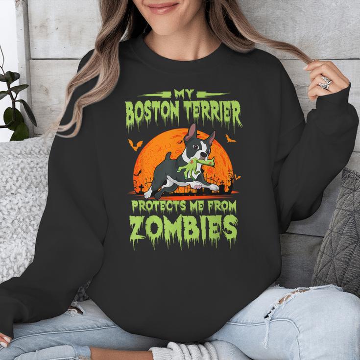 Boston Terrier Halloween Zombie American Gentleman Dog Lover Unisex Sweatshirt, Boston Terrier Halloween Gifts, American Boston Terrier Gifts, funny design