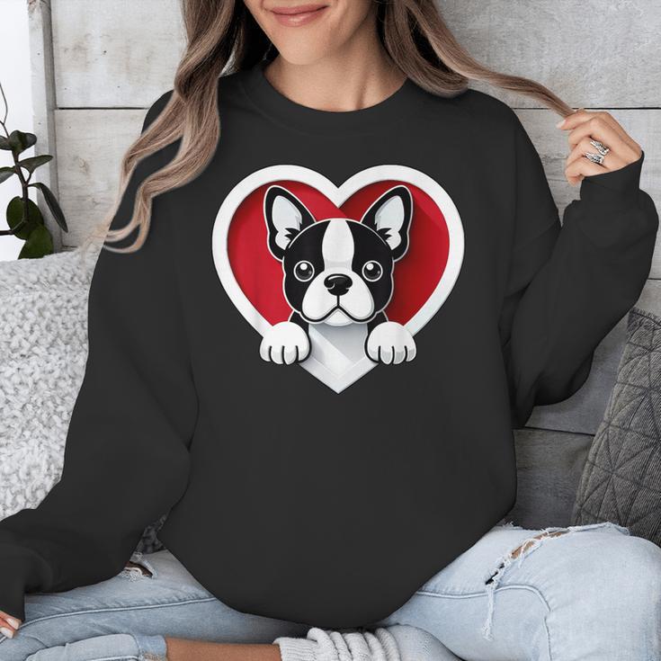 Boston Terrier Heart Cute Puppy Lover Or Dog Owner Unisex Sweatshirt, funny design