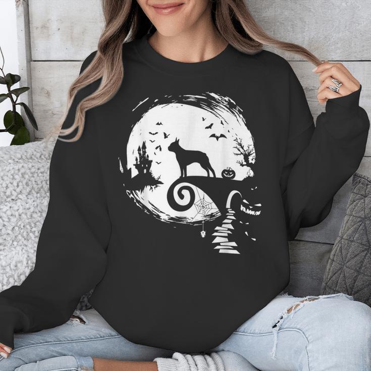 Boston Terrier And Moon Halloween Costume Dog Lover Unisex Sweatshirt, Boston Terrier Halloween Gifts, funny design