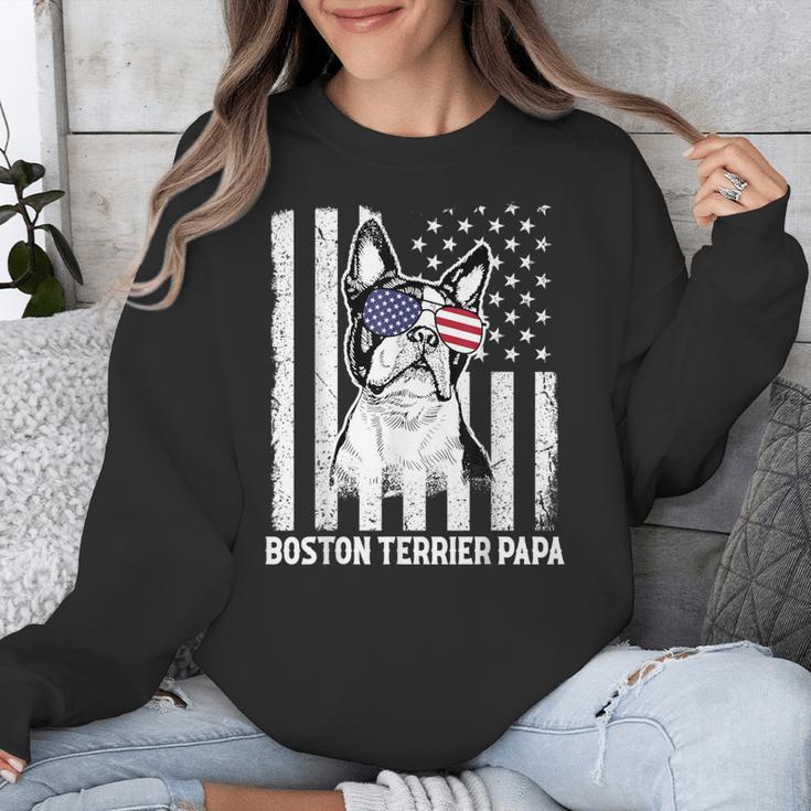 Boston Terrier Papa Cool Dog Lover USA American Flag Men Women Unisex Sweatshirt, American Boston Terrier Gifts, funny design