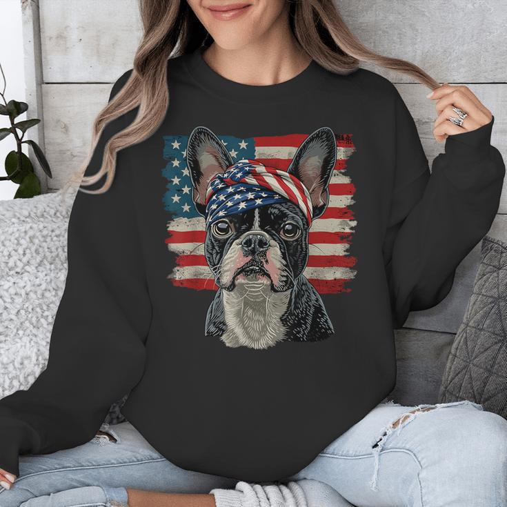 Boston Terrier Patriotic 4th Of July USA American Flag Unisex Sweatshirt, Patriotic Boston Terrier Gifts, American Boston Terrier Gifts, Boston Terrier 4th Of July Gifts, funny design