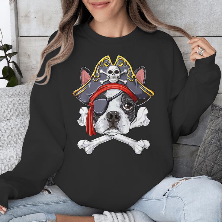 Boston Terrier Pirate T Shirt Jolly Roger Crossbones Skull Unisex Sweatshirt, funny design