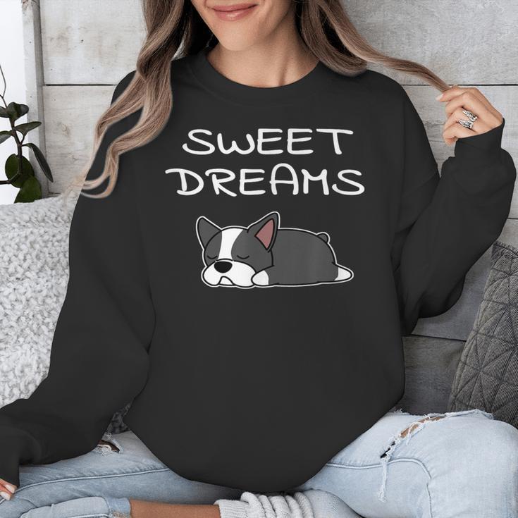 Boston Terrier Puppy Sweet Dreams Pajama For Bedtime Unisex Sweatshirt, funny design
