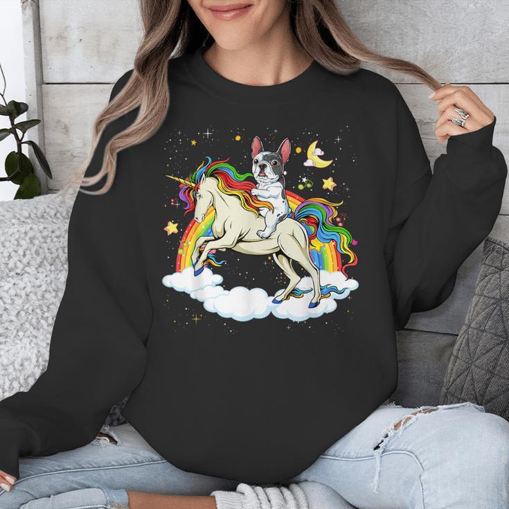 Boston Terrier Riding Unicorn Boys Girls Kids Rainbow Unisex Sweatshirt, Boston Terrier Riding Gifts, funny design