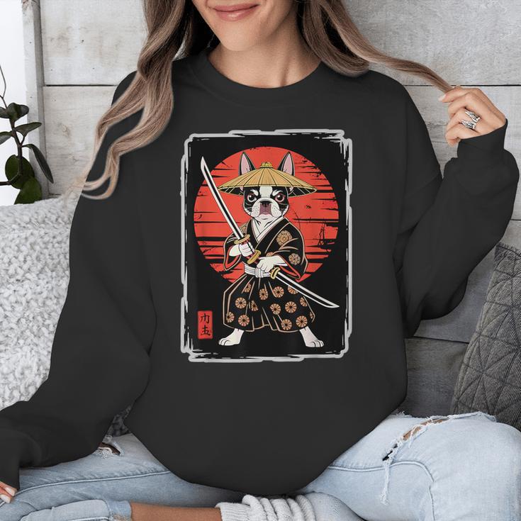 Boston Terrier Samurai Ninja Vintage Anime Japanese Ukiyo-e Unisex Sweatshirt, funny design
