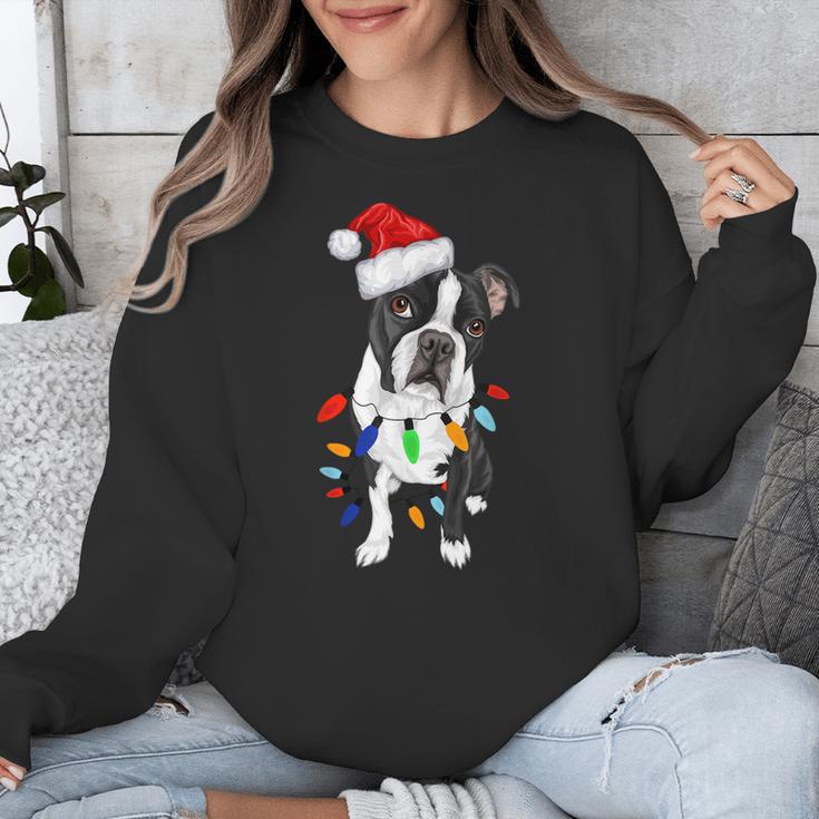 Boston Terrier Santa Christmas Lights Xmas Dog Lover Men Women Kids Unisex Sweatshirt, Boston Terrier Christmas Gifts, funny design